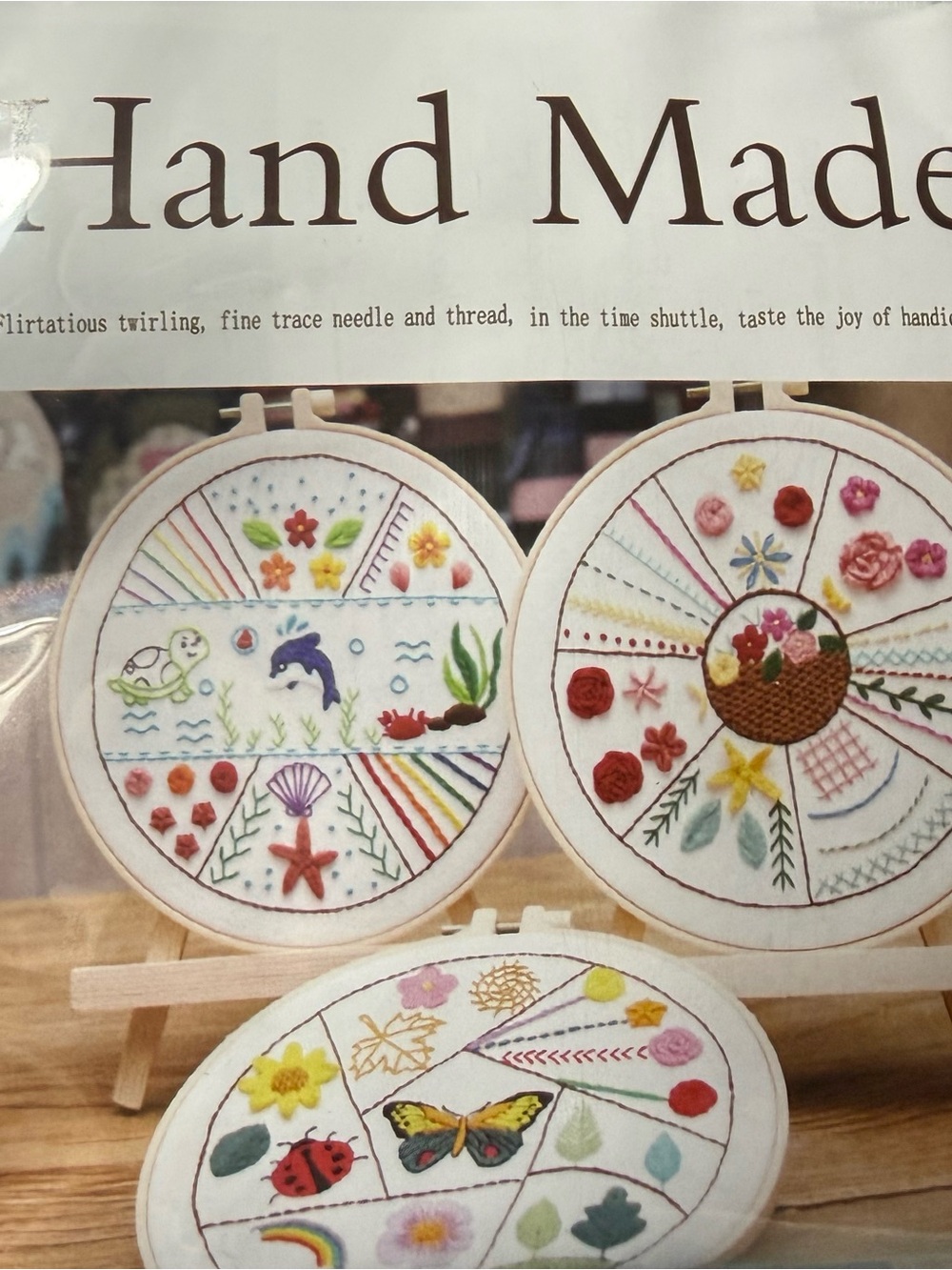 Hand Made Embroidery Kit- Three Colorful Floral & Ocean Motifs